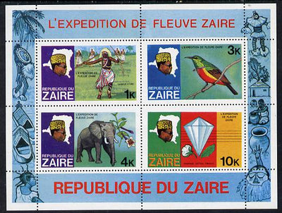 Zaire 1979 River Expedition m/sheet #1, 1k Dancer with red confetti flaw on panel by map unmounted mint