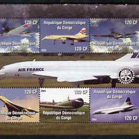 Congo 2004 Aircraft (incl BA Concorde) perf sheetlet containing 6 values, with Rotary Logo unmounted mint
