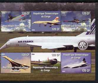 Congo 2004 Aircraft (incl BA Concorde) perf sheetlet containing 6 values, with Rotary Logo unmounted mint