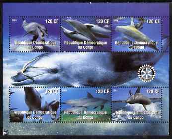 Congo 2004 Dolphins perf sheetlet containing 6 values, with Rotary Logo unmounted mint
