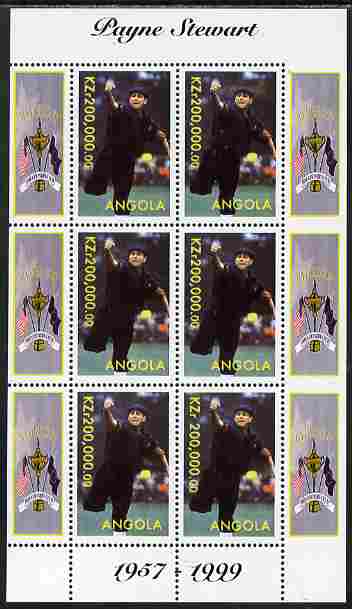 Angola 1999 Golf - Payne Stewart perf sheetlet containing 6 values unmounted mint. Note this item is privately produced and is offered purely on its thematic appeal