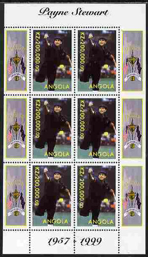 Angola 1999 Golf - Payne Stewart perf sheetlet containing 6 values unmounted mint. Note this item is privately produced and is offered purely on its thematic appeal