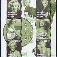 Congo 2004 Marilyn Monroe #2 (green background) perf sheetlet containing 6 values, unmounted mint