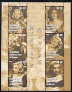 Congo 2004 Marilyn Monroe #3 (yellow-brown background) perf sheetlet containing 6 values, unmounted mint