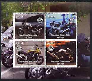 Congo 2003 Modern Motorcycles #1 perf sheetlet containing 4 values each with Rotary Logo, unmounted mint