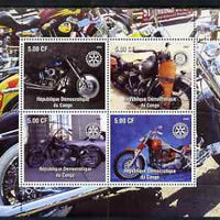 Congo 2003 Modern Motorcycles #2 perf sheetlet containing 4 values each with Rotary Logo, unmounted mint