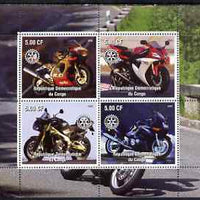 Congo 2003 Modern Motorcycles #3 perf sheetlet containing 4 values each with Rotary Logo, unmounted mint