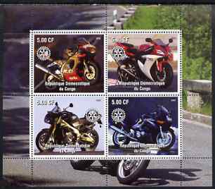 Congo 2003 Modern Motorcycles #3 perf sheetlet containing 4 values each with Rotary Logo, unmounted mint