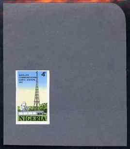 Nigeria 1971 Opening of Earth Satellite Station - 4d imperf machine proof (as issued stamp) mounted on small piece of grey card believed to be as submitted for final approval