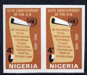 Nigeria 1970 25th Anniversary of United Nations 4d imperf pair unmounted min SG 246var