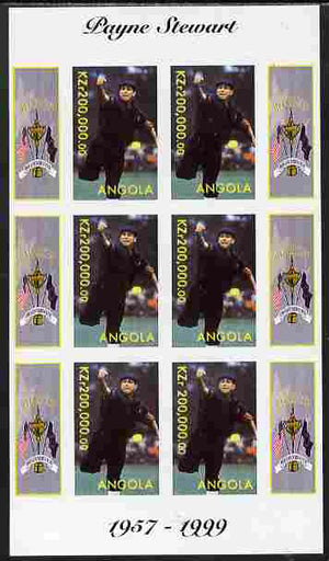Angola 1999 Golf - Payne Stewart imperf sheetlet containing 6 values unmounted mint. Note this item is privately produced and is offered purely on its thematic appeal