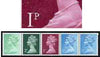 Great Britain 1971 Machin multi-value coil (6p,2p,1p,1/2p,1/2p) with constant variety 'dark scratch on shoulder on 1p' (ex G3 coil roll 1) unmounted mint