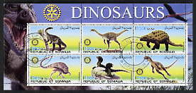 Somalia 2002 Dinosaurs perf sheetlet #2 containing six values each with Rotary Logo, fine cto used