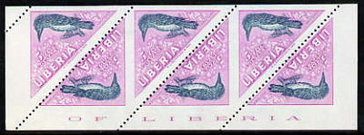 Liberia 1953 Kingfisher 5c Triangular imperf on 2 sides, unmounted mint strip of 6, as SG 738