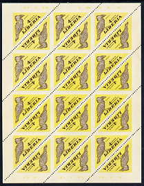 Liberia 1953 Hornbill 4c Triangular imperf on 2 sides, unmounted mint complete sheet of 24, as SG 737