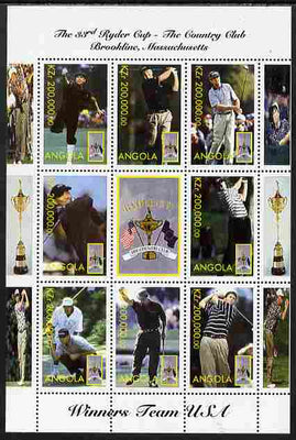 Angola 1999 Golf - The 33rd Ryder Cup perf sheetlet containing 9 values unmounted mint. Note this item is privately produced and is offered purely on its thematic appeal