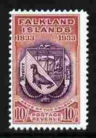 Falkland Islands 1933 Centenary 10s Coat of Arms,,'Maryland' perf forgery 'unused', as SG 137 - the word Forgery is either handstamped or printed on the back and comes on a presentation card with descriptive notes
