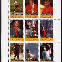 Angola 2009 Golf Grand Slam - Tiger Woods #1 perf sheetlet containing 9 values unmounted mint. Note this item is privately produced and is offered purely on its thematic appeal