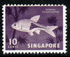 Singapore 1962-68 Harlequinfish 10c (with red-orange omitted),,'Maryland' perf forgery 'unused' as SG 69a - the word Forgery is either handstamped or printed on the back and comes on a presentation card with descriptive notes