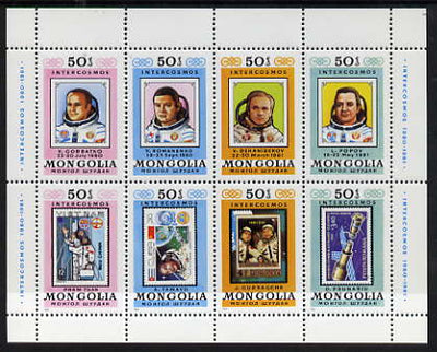 Mongolia 1981 Intercosmos Space Programme perf sheetlet containing set of 8 values, unmounted mint SG 1422a