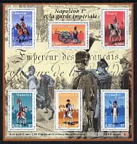 France 2004 Napoleonic Uniforms perf m/sheet containing set of 6 (with premium for Red Cross) unmounted mint