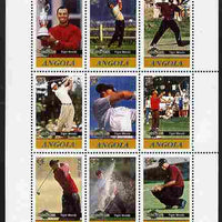 Angola 2009 Golf Grand Slam - Tiger Woods #2 perf sheetlet containing 9 values unmounted mint. Note this item is privately produced and is offered purely on its thematic appeal