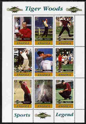 Angola 2009 Golf Grand Slam - Tiger Woods #2 perf sheetlet containing 9 values unmounted mint. Note this item is privately produced and is offered purely on its thematic appeal