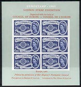 Exhibition souvenir sheet for 1962 London Stamp Exhibition showing Great Britain Europa 1s6d stamp block of 6 (grey background) unmounted mint