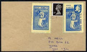 Cinderella - 1991 cover with blue on yellow 'Free Kuwait' and 'S a ddam Shame' imperf labels with commercial cancel