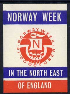 Cinderella - 1960c Norway Week in the North East of England 21-30 October, red white & blue label with stylised Viking Ship