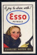 Cinderella - 1938 imperf label 'Esso Petrols ... a joy to drive with' showing woman driving in fur coat unmounted mint