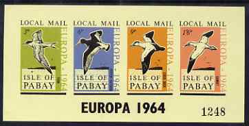 Pabay 1964 Europa (Birds) imperf sheetlet containing set of 4 on yellow paper unmounted mint (Rosen PA17)