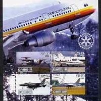 Gambia 2003 Aircraft perf sheetlet containing 4 values with Rotary logo, fine cto used