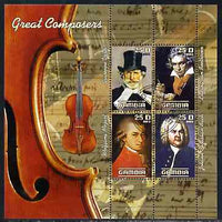 Gambia 2003 Great Composers perf sheetlet containing 4 values, fine cto used (Verdi, Mozart, Beethoven & Bach)