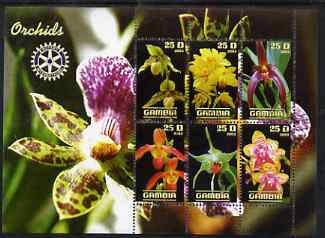 Gambia 2003 Orchids perf sheetlet containing 6 values with Rotary logo, fine cto used