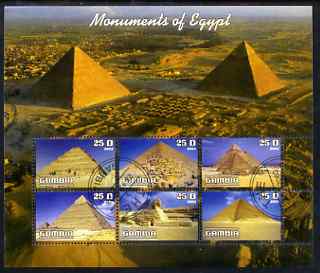 Gambia 2003 Monuments of Egypt (Pyramids) perf sheetlet containing 6 values, fine cto used