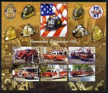 Gambia 2003 Fire Engines - Remember Sept 11th perf sheetlet containing 6 values, fine cto used