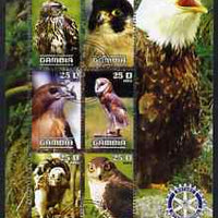 Gambia 2003 Birds of Prey perf sheetlet containing 6 values with Rotary logo, fine cto used
