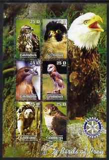 Gambia 2003 Birds of Prey perf sheetlet containing 6 values with Rotary logo, fine cto used