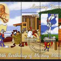 Gambia 2003 Looney Tunes - 75th Birthday of Mickey Mouse perf sheetlet containing 2 values, fine cto used