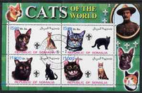 Somalia 2002 Domestic Cats of the World perf sheetlet #02 containing 4 values each with Scout Logo, fine cto used