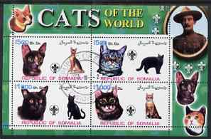 Somalia 2002 Domestic Cats of the World perf sheetlet #02 containing 4 values each with Scout Logo, fine cto used