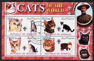 Somalia 2002 Domestic Cats of the World perf sheetlet #04 containing 4 values each with Scout Logo, fine cto used