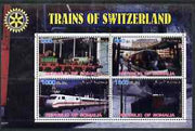 Somalia 2002 Trains of Switzerland perf sheetlet containing 4 values with Rotary Logo, fine cto used
