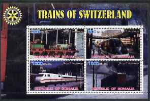 Somalia 2002 Trains of Switzerland perf sheetlet containing 4 values with Rotary Logo, fine cto used