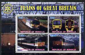 Somalia 2002 Trains of Great Britain #1 perf sheetlet containing 4 values with Rotary Logo, fine cto used