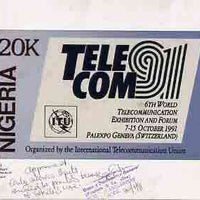 Nigeria 1991 Telecom - original hand-painted artwork for 20k value (endorsed approved only 200,000 units to be printed because of restricted use) produced by NSP&MCo Staff Artist Samuel A M Eluare on card 9"x5"