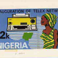Nigeria 1975 Telex - original hand-painted artwork for 12k value by NSP&MCo Staff Artist Samuel A M Eluare on card 9"x5"