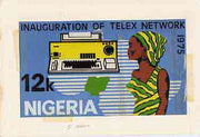 Nigeria 1975 Telex - original hand-painted artwork for 12k value by NSP&MCo Staff Artist Samuel A M Eluare on card 9"x5"