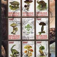 Djibouti 2010 Dinosaurs & Mushrooms #1 perf sheetlet containing 8 values plus label with Scout logo fine cto used